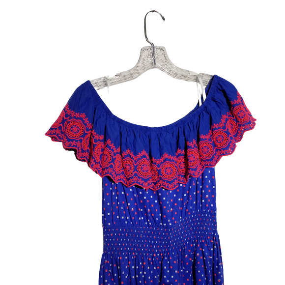 Lilly Pulitzer Blue Off Shoulder Embroidered Pullover Dress Women’s Medium - Picture 4 of 6